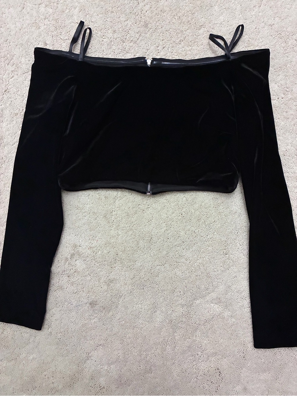 vintage 90s y2k xscape black velvet cold shoulder crop top size 10